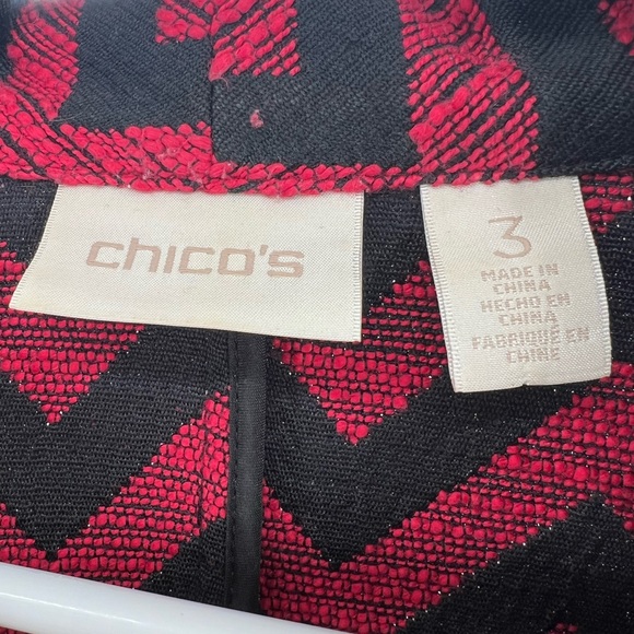 Chico’s chevron mixed print jacket top zip front red black business casual XL 16 - Picture 5 of 8
